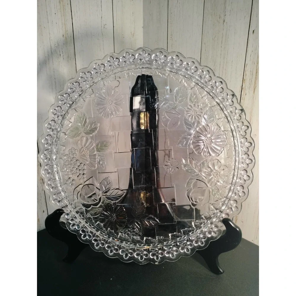 Riccardo Serving tray vintage lead crystal w/ pastel accent lattice pattern